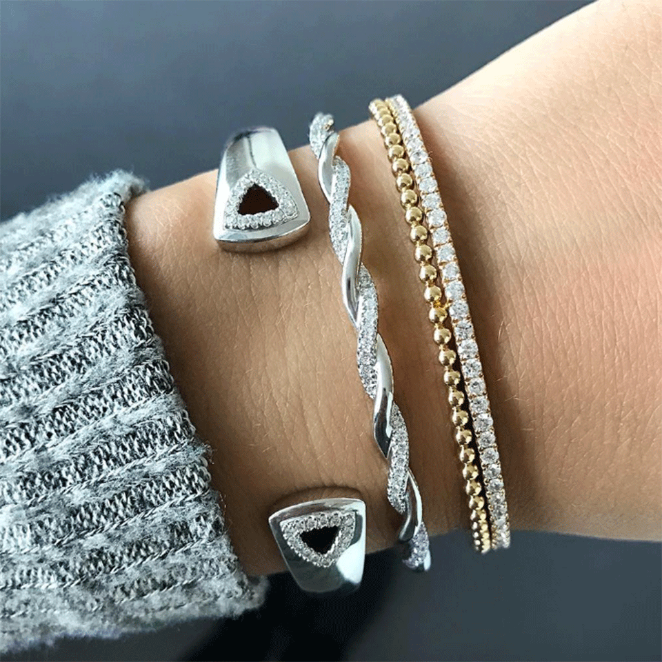 DANA REBECCA DESIGNS-Emily Sarah Diamond Cuff Bracelet-WHITE GOLD