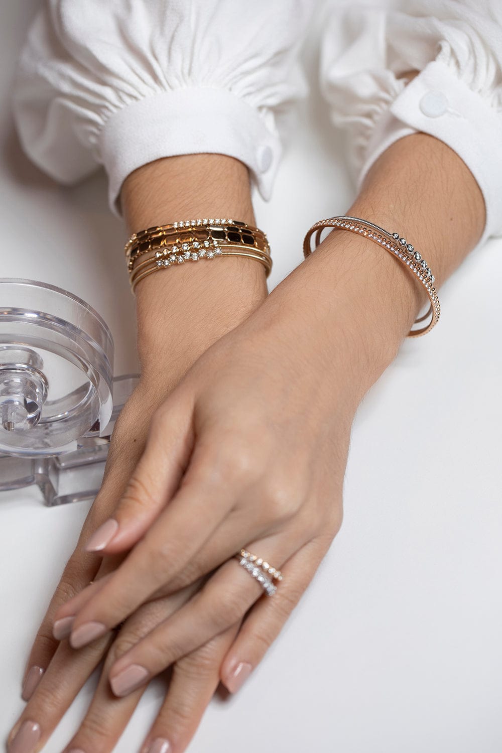 DANA REBECCA DESIGNS-Lulu Jack Bezel Flex Cuff-WHITE GOLD