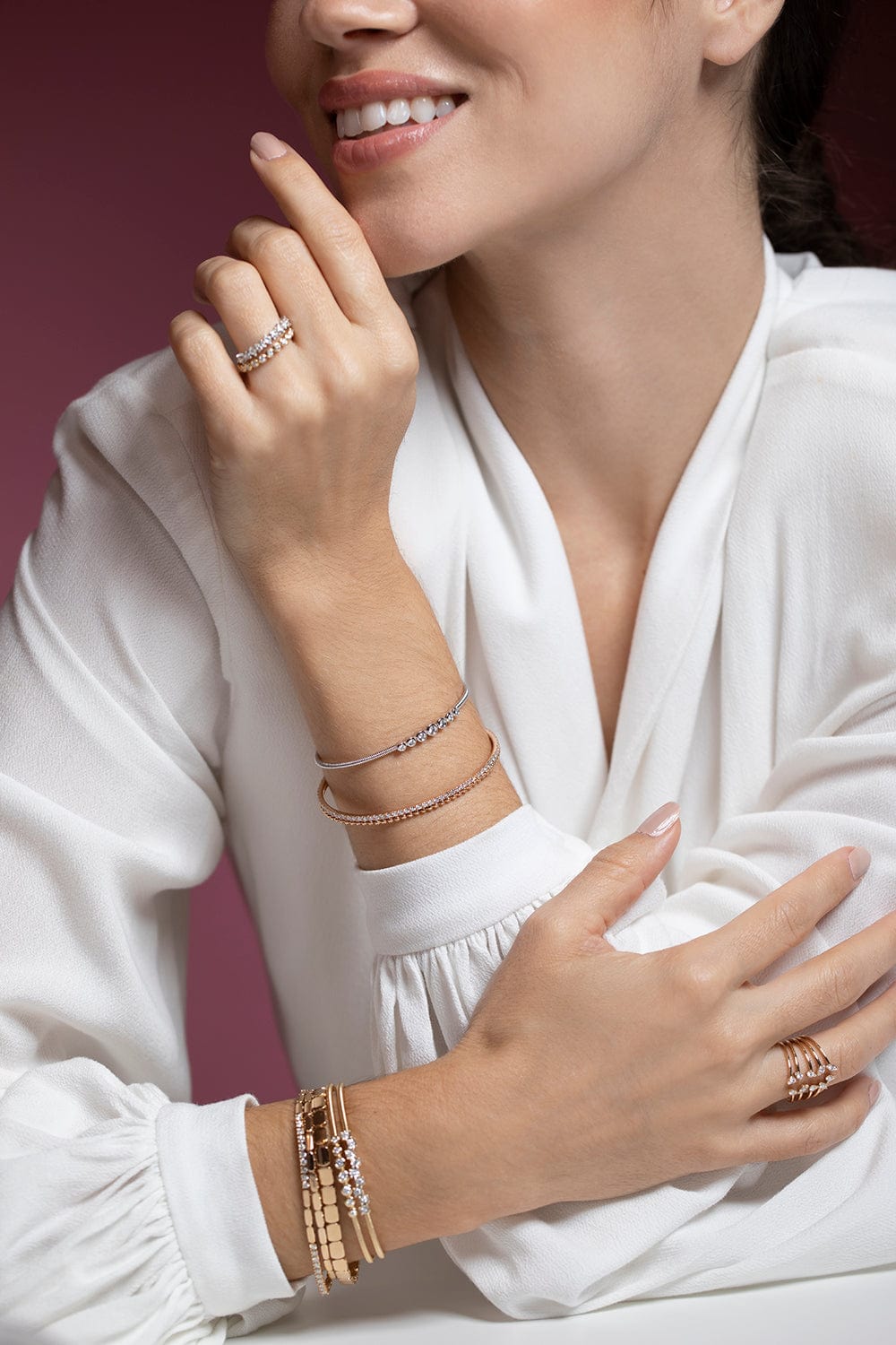 DANA REBECCA DESIGNS-Lulu Jack Bezel Flex Cuff-WHITE GOLD