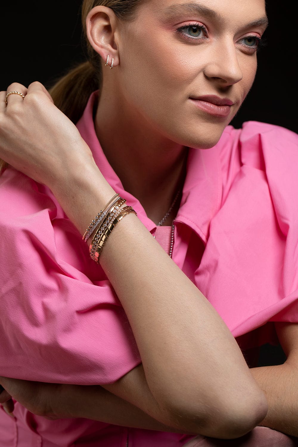 DANA REBECCA DESIGNS-Yellow Gold Lulu Jack Graduating Bezel Flexi Cuff-YELLOW GOLD