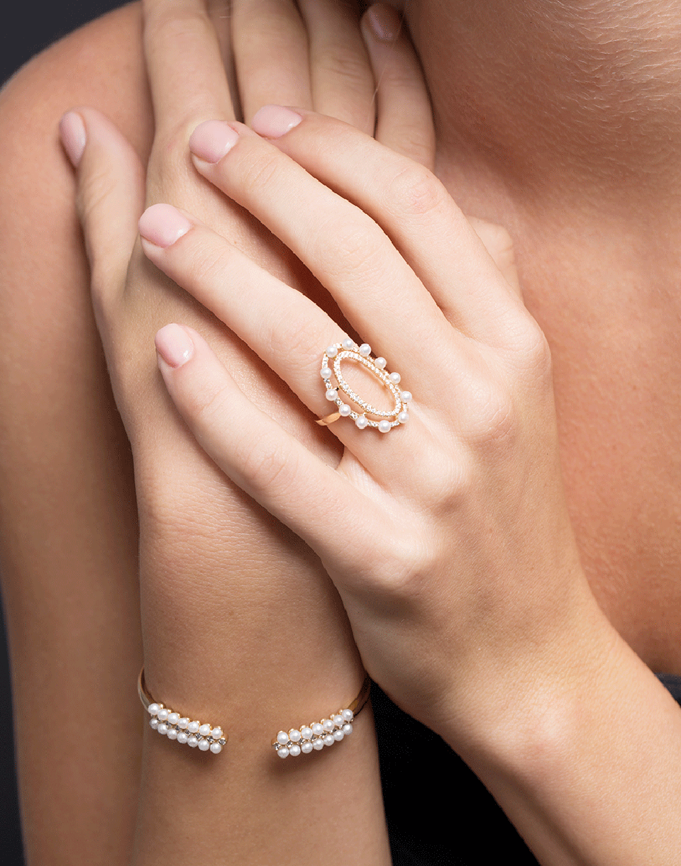 DANA REBECCA DESIGNS-Pearl Ivy Hinged Cuff Bracelet-YELLOW GOLD