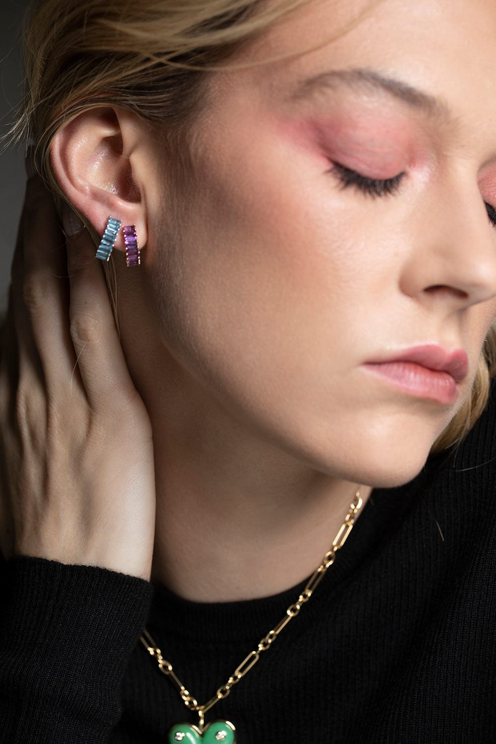 DANA REBECCA DESIGNS-Amethyst Baguette Hoops-ROSE GOLD