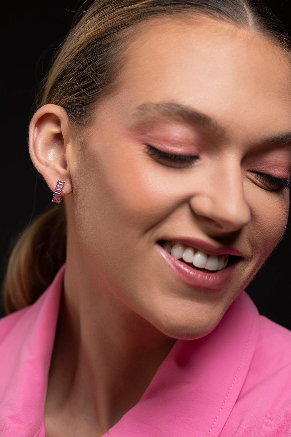 DANA REBECCA DESIGNS-Kristyn Kylie Pink Sapphire Huggies-ROSE GOLD