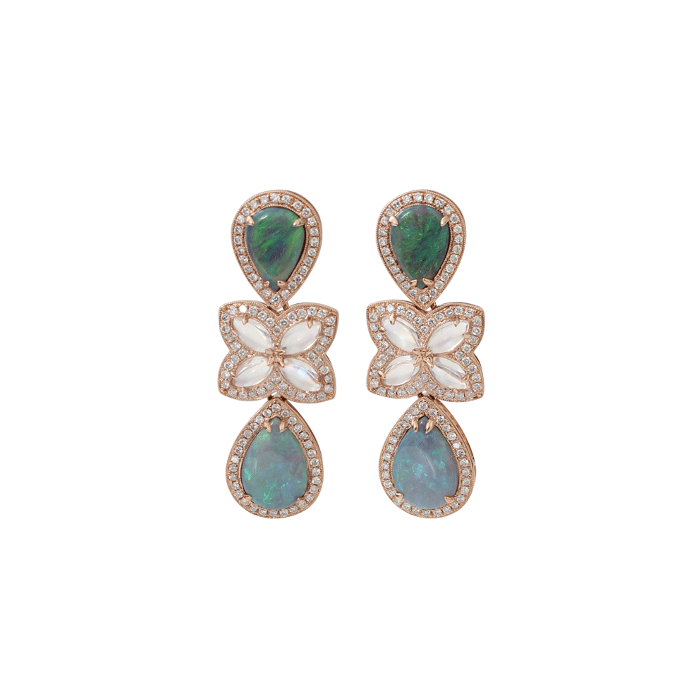 DANA REBECCA DESIGNS-Opal Earrings With Blue Moonstone-ROSE GOLD