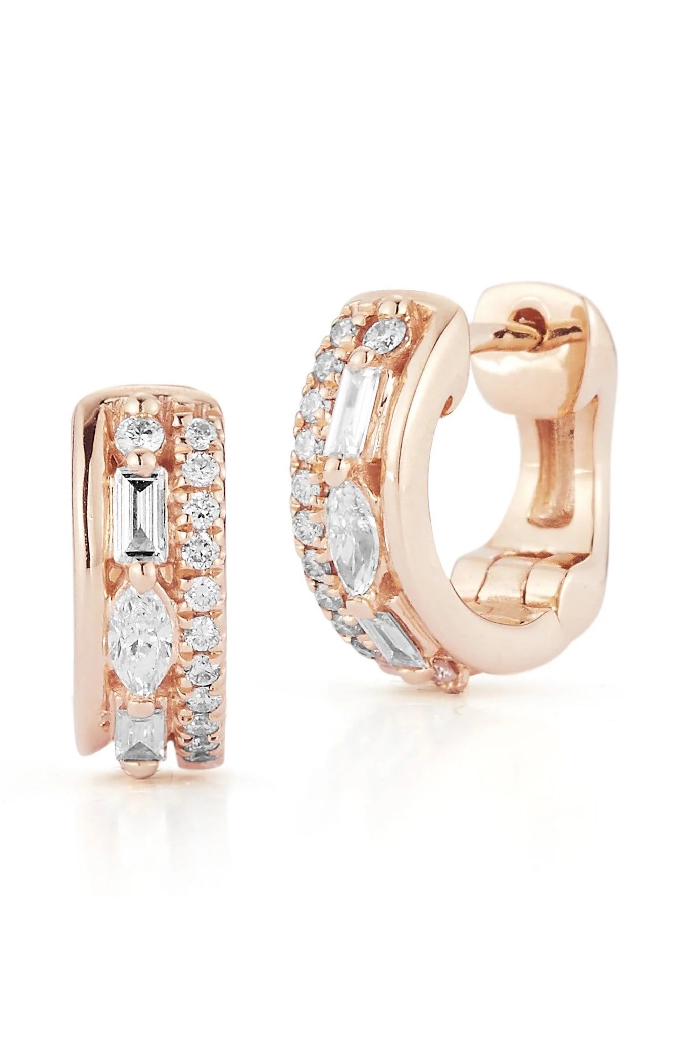 DANA REBECCA DESIGNS-Rose Gold Alexa Jordyn Triple Row Huggies-ROSE GOLD