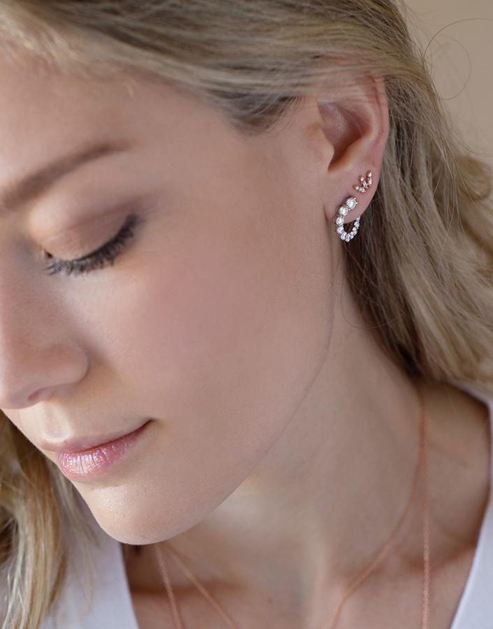 DANA REBECCA DESIGNS-Sadie Pearl Baguette and Rnd Fan Studs-ROSE GOLD