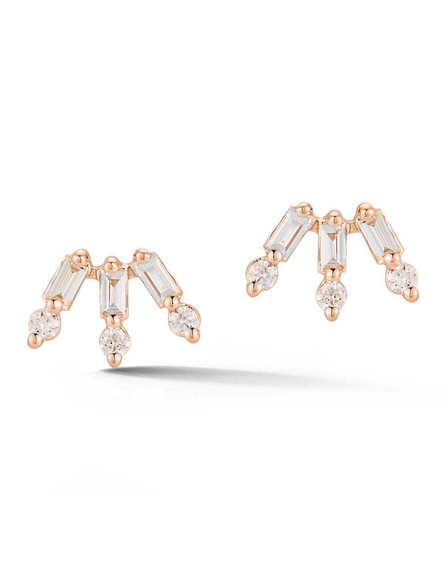 DANA REBECCA DESIGNS-Sadie Pearl Baguette and Rnd Fan Studs-ROSE GOLD