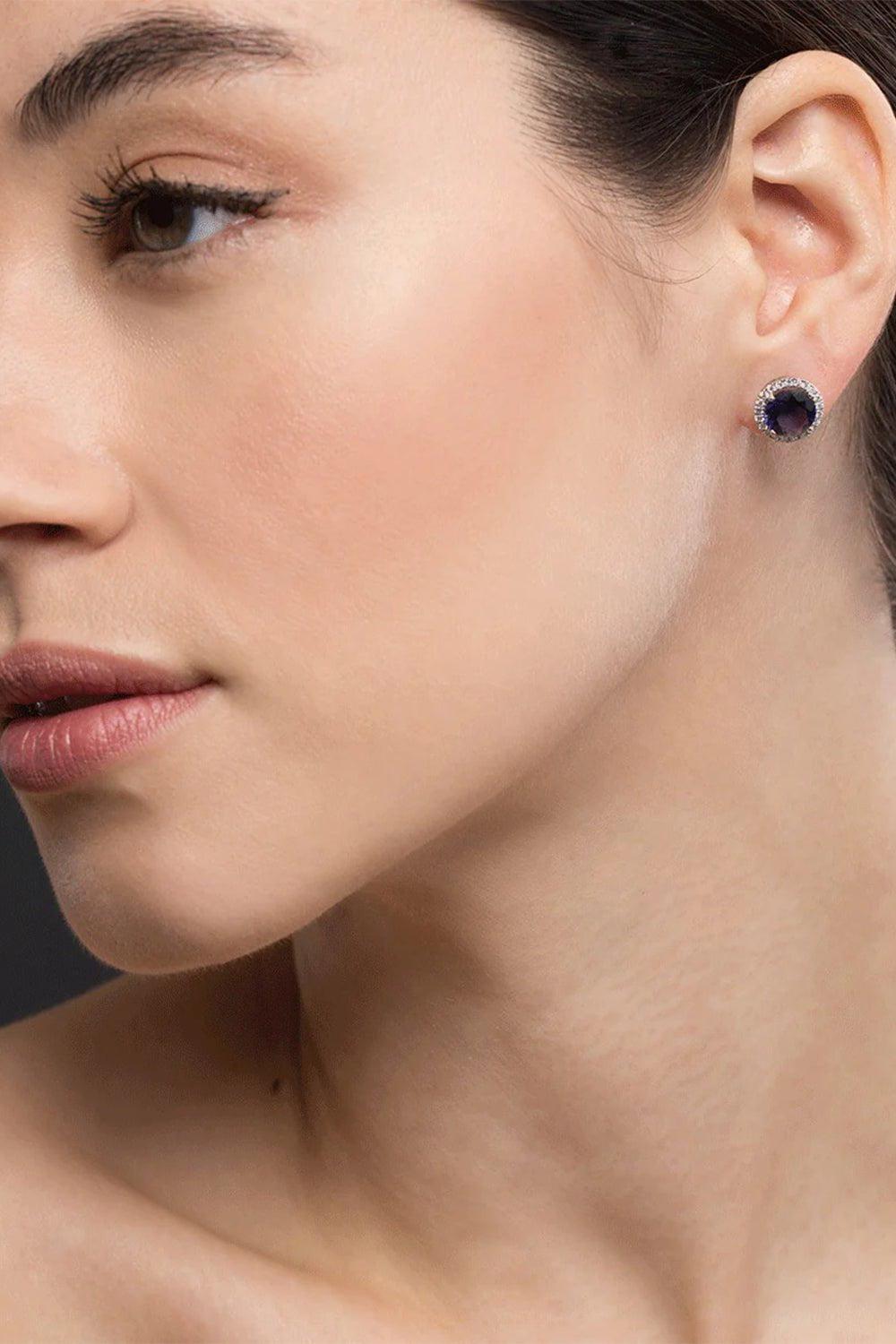 DANA REBECCA DESIGNS-Anna Beth Iolite Stud Earrings With Diamond Pave-WHITE GOLD
