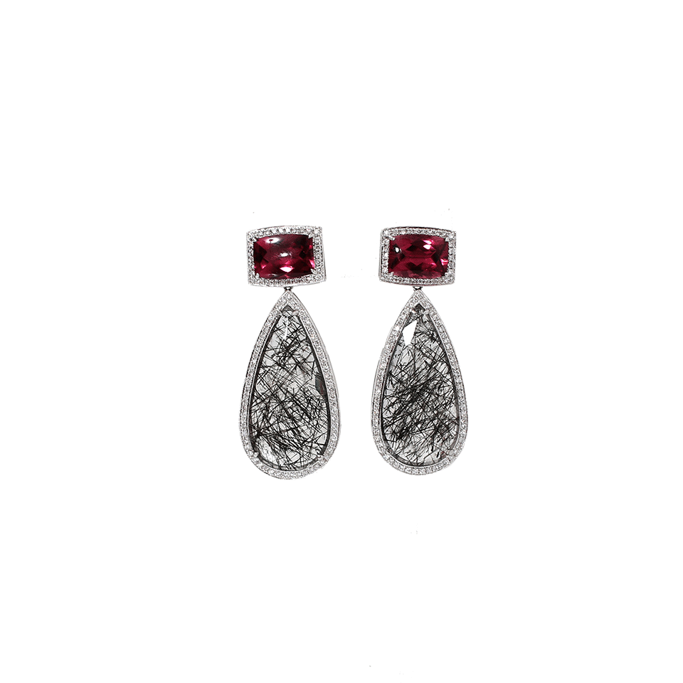 DANA REBECCA DESIGNS-Courtney Lauren Tourmaline And Quartz Earrings-WHITE GOLD