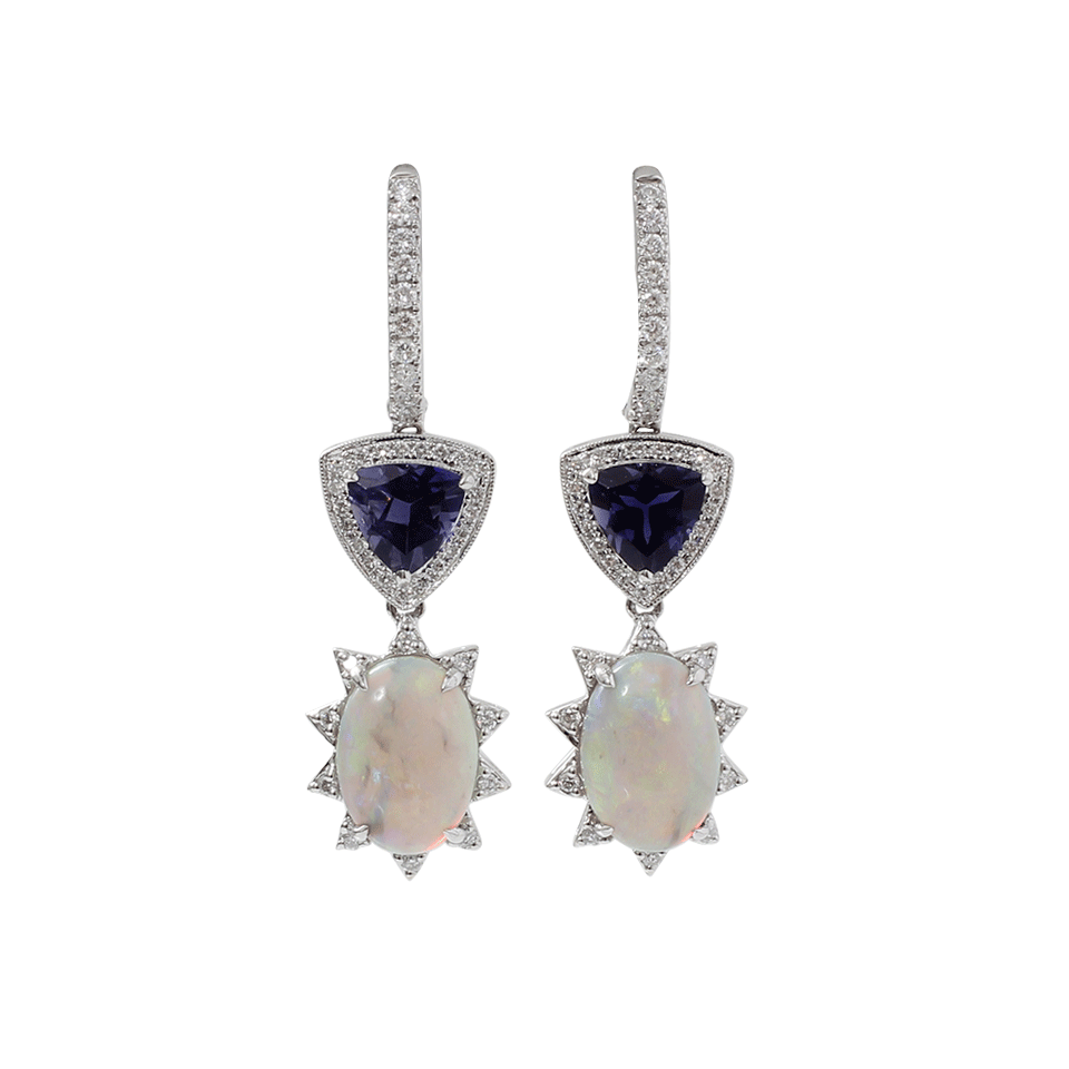 DANA REBECCA DESIGNS-Opal And Iolite Drop Earrings-WHITE GOLD