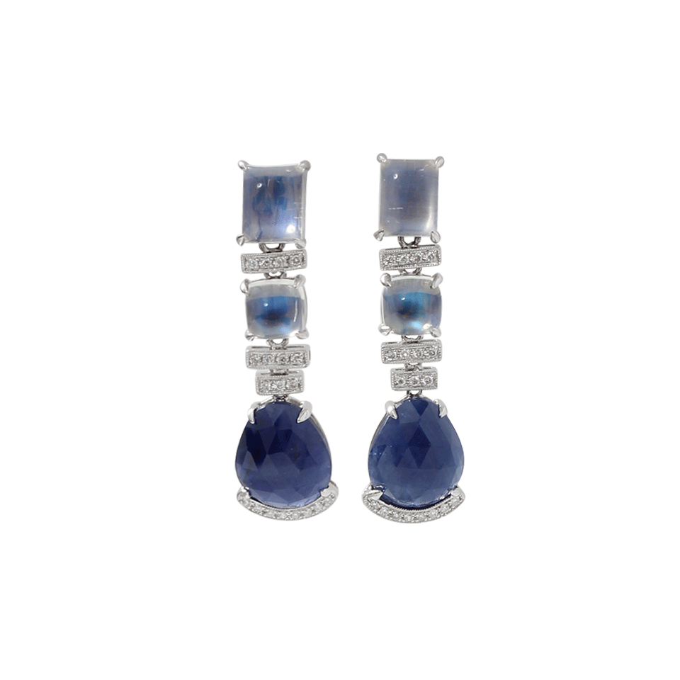 DANA REBECCA DESIGNS-Sapphire And Moonstone Drop Earrings-WHITE GOLD