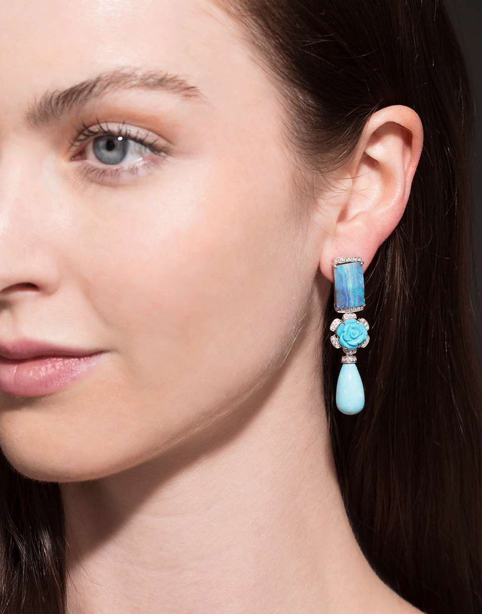 DANA REBECCA DESIGNS-Turquoise Flower Earrings-WHITE GOLD
