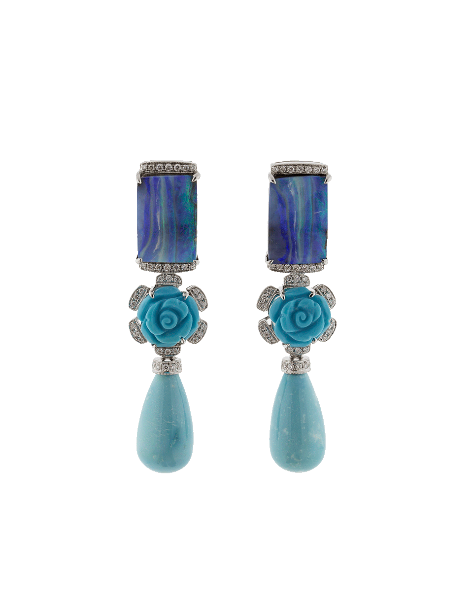 DANA REBECCA DESIGNS-Turquoise Flower Earrings-WHITE GOLD