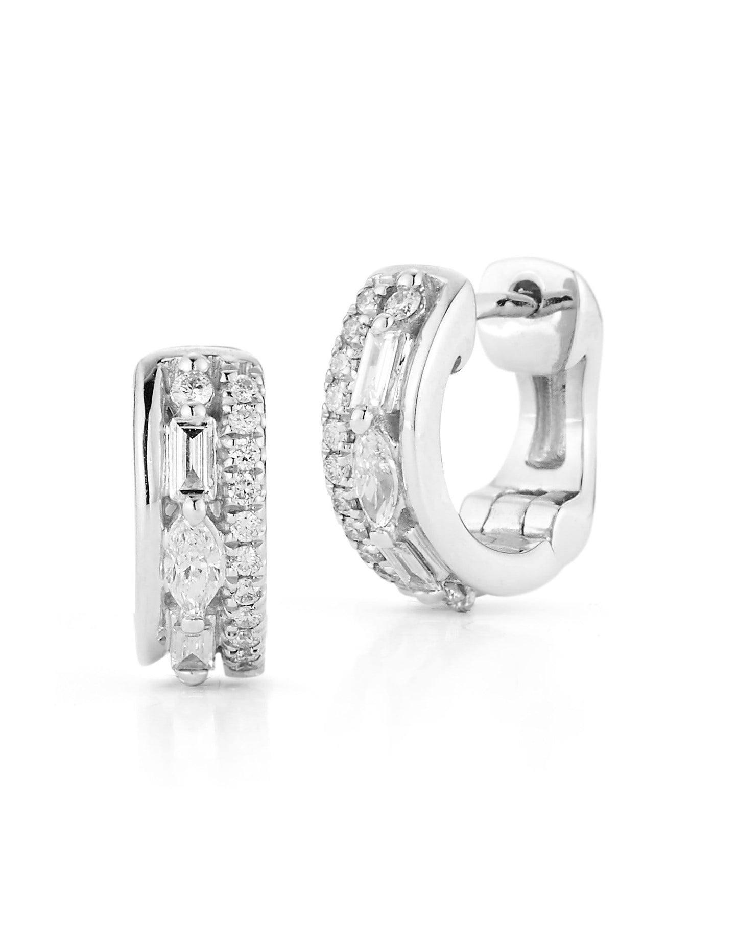 DANA REBECCA DESIGNS-White Gold Alexa Jordyn Triple Row Huggies-WHITE GOLD