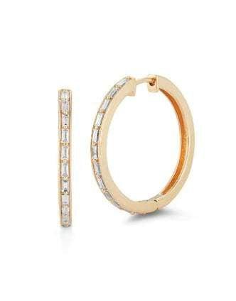 DANA REBECCA DESIGNS-Sadie Pearl Baguette Hoops - Yellow Gold-YELLOW GOLD