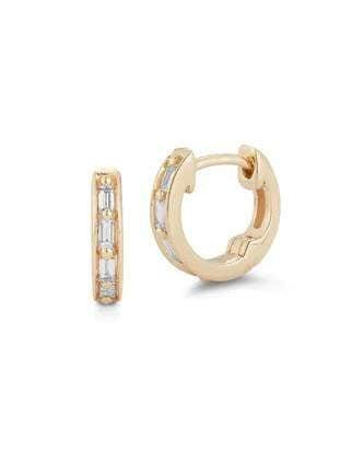DANA REBECCA DESIGNS-Sadie Pearl Baguette Huggies - Yellow Gold-YELLOW GOLD