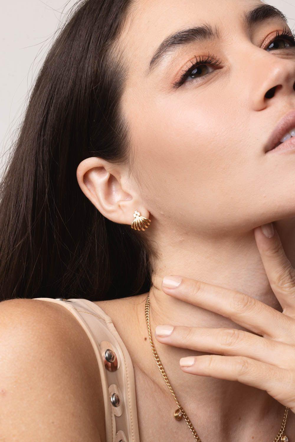 DANA REBECCA DESIGNS-Seven Burst Huggie Earrings-YELLOW GOLD