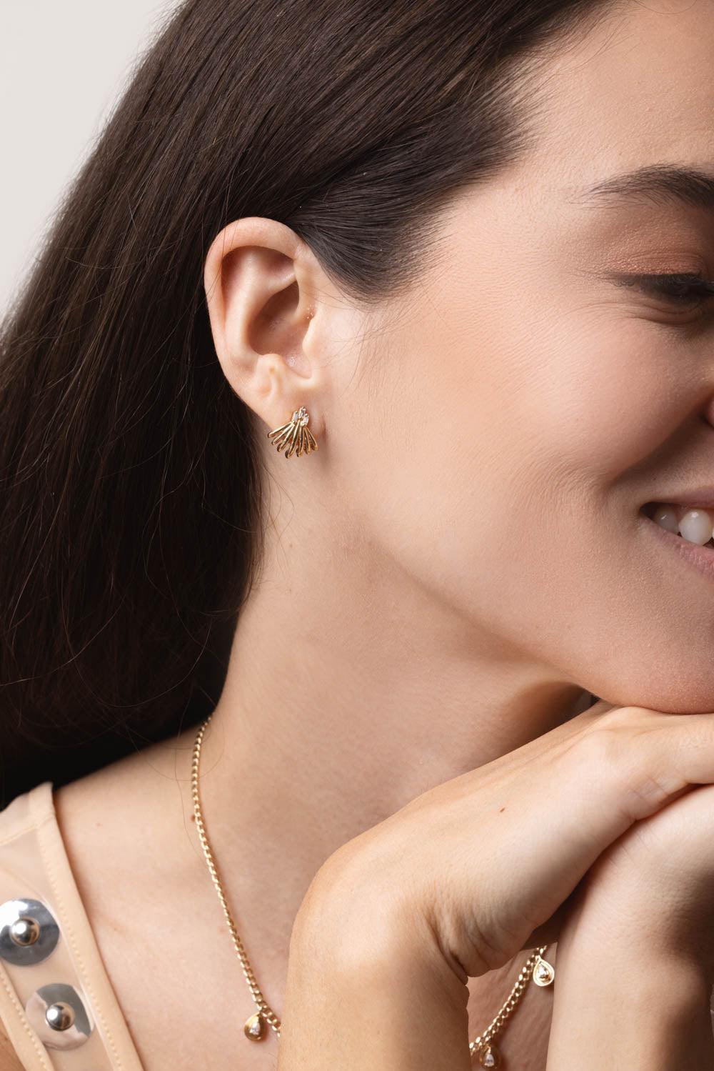 DANA REBECCA DESIGNS-Seven Burst Huggie Earrings-YELLOW GOLD