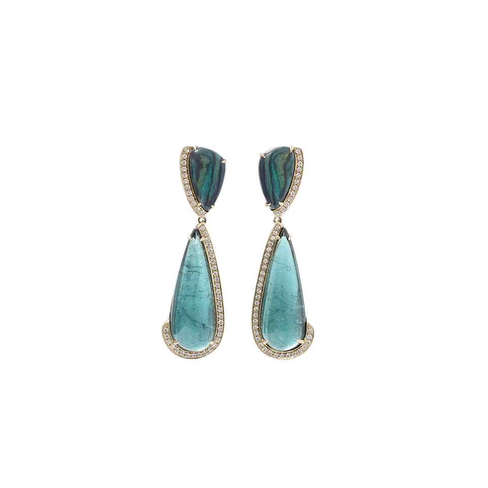 DANA REBECCA DESIGNS-Tourmaline And Opal Drop Earrings-YELLOW GOLD