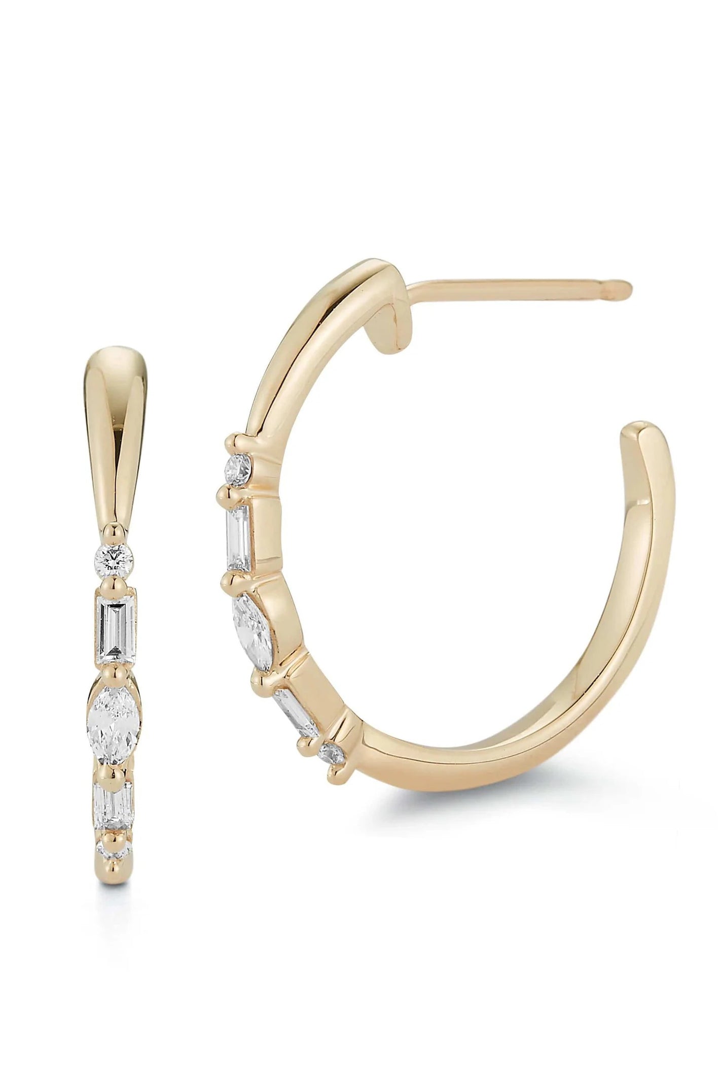 DANA REBECCA DESIGNS-Yellow Gold Alexa Jordyn Marquise Diamond Hoops-YELLOW GOLD