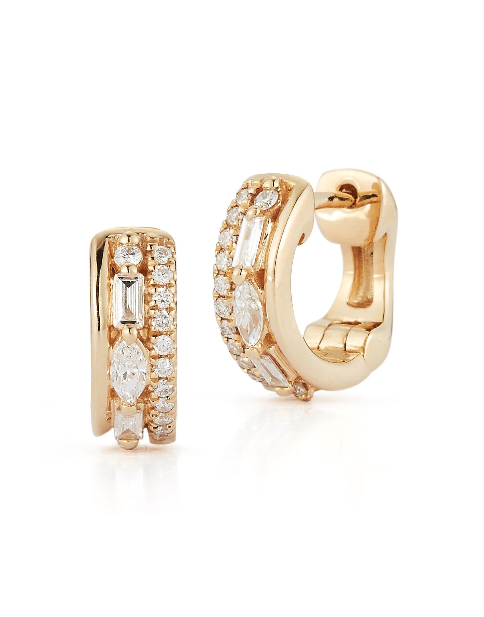 DANA REBECCA DESIGNS-Yellow Gold Alexa Jordyn Triple Row Huggies-YELLOW GOLD