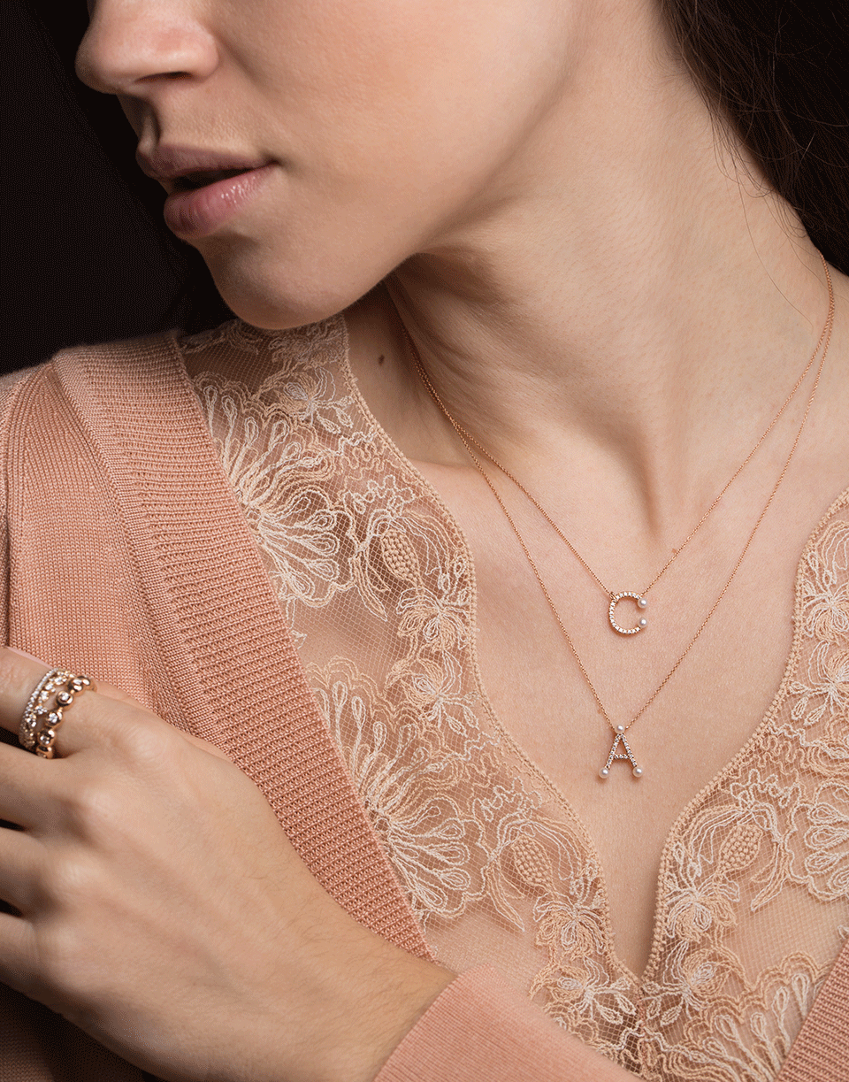 DANA REBECCA DESIGNS-Pearl Ivy Initial A Necklace-ROSE GOLD