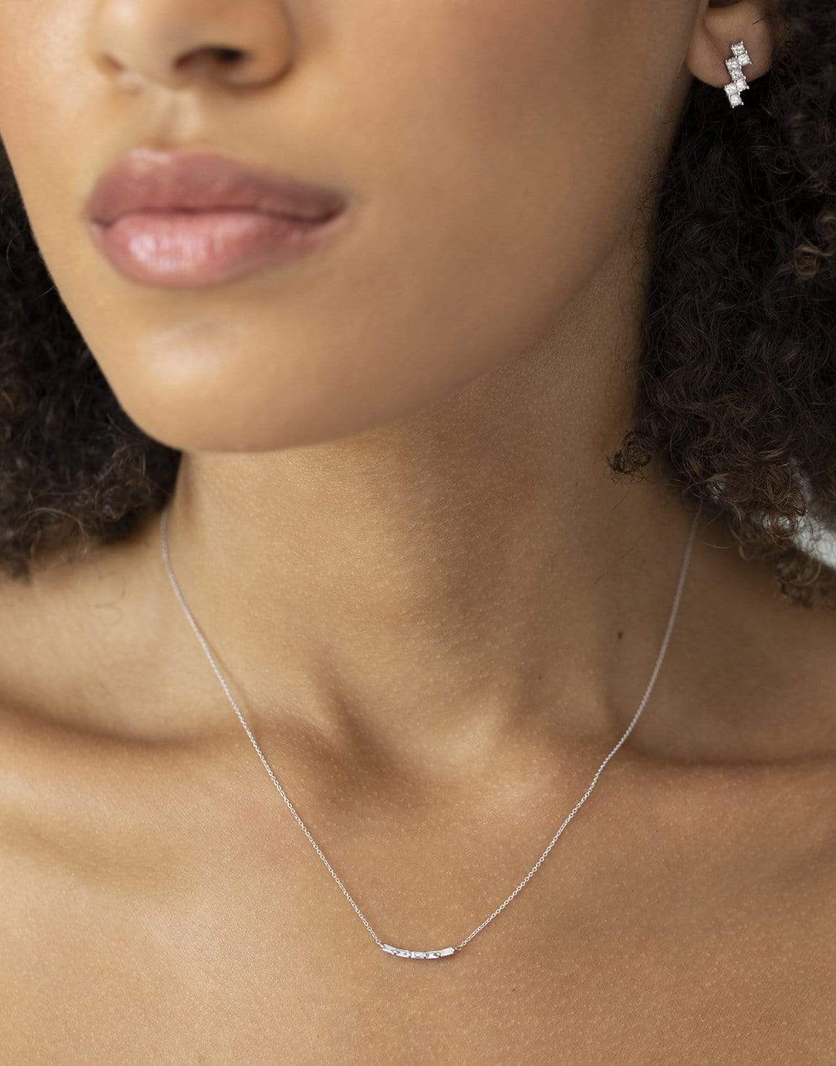DANA REBECCA DESIGNS-Sadie Pearl Baguette Curve Necklace-WHITE GOLD