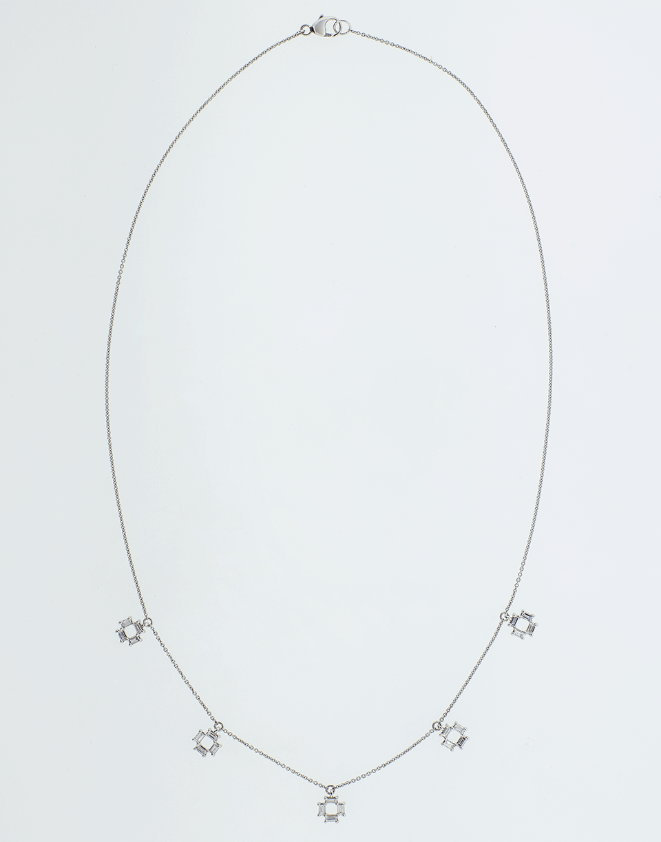 DANA REBECCA DESIGNS-Sadie Pearl Five Station Baguette Necklace-WHITE GOLD