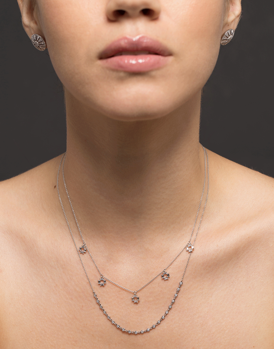 DANA REBECCA DESIGNS-Sadie Pearl Five Station Baguette Necklace-WHITE GOLD