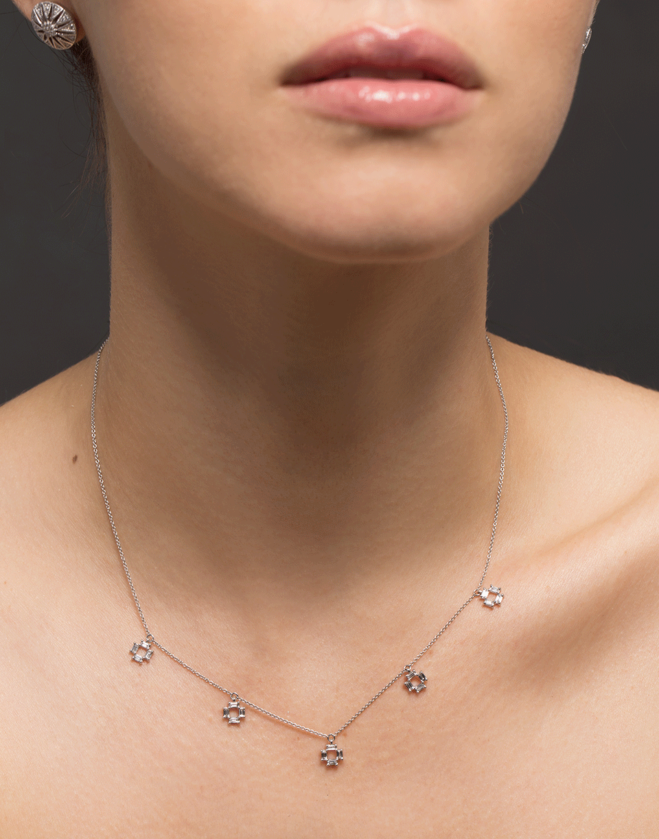 DANA REBECCA DESIGNS-Sadie Pearl Five Station Baguette Necklace-WHITE GOLD