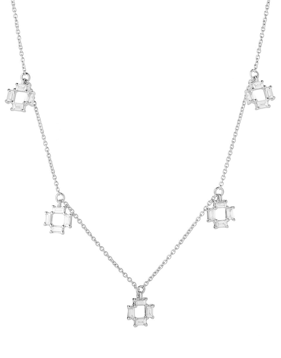 DANA REBECCA DESIGNS-Sadie Pearl Five Station Baguette Necklace-WHITE GOLD