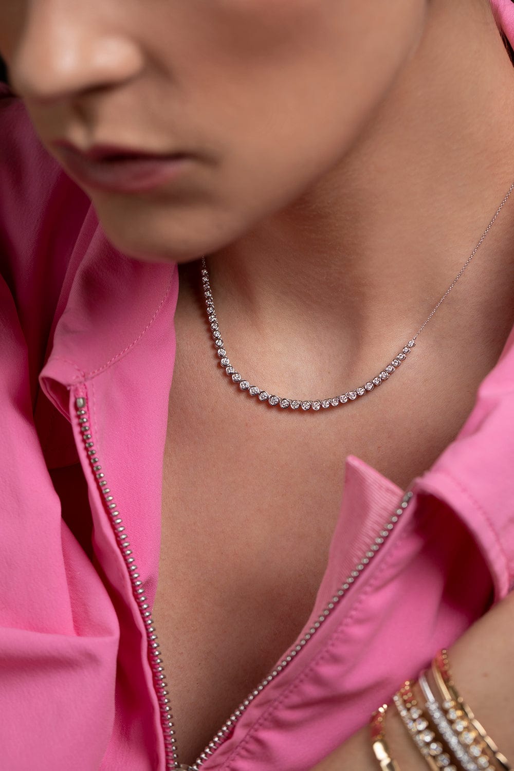 DANA REBECCA DESIGNS-White Gold Lulu Jack Diamond Bezel Tennis Necklace-WHITE