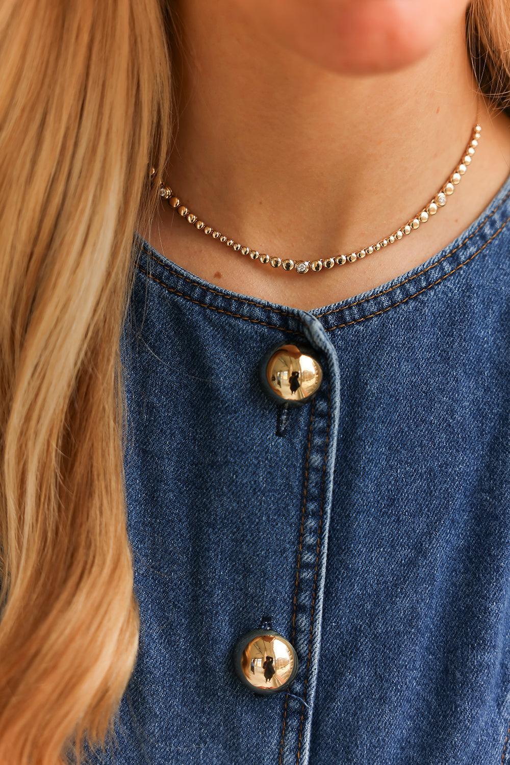 Poppy Rae Graduating Pebble Disc Station Necklace-YELLOW GOLD-16/18-JEWELRYFINE JEWELNECKLACE O-DANA REBECCA DESIGNS