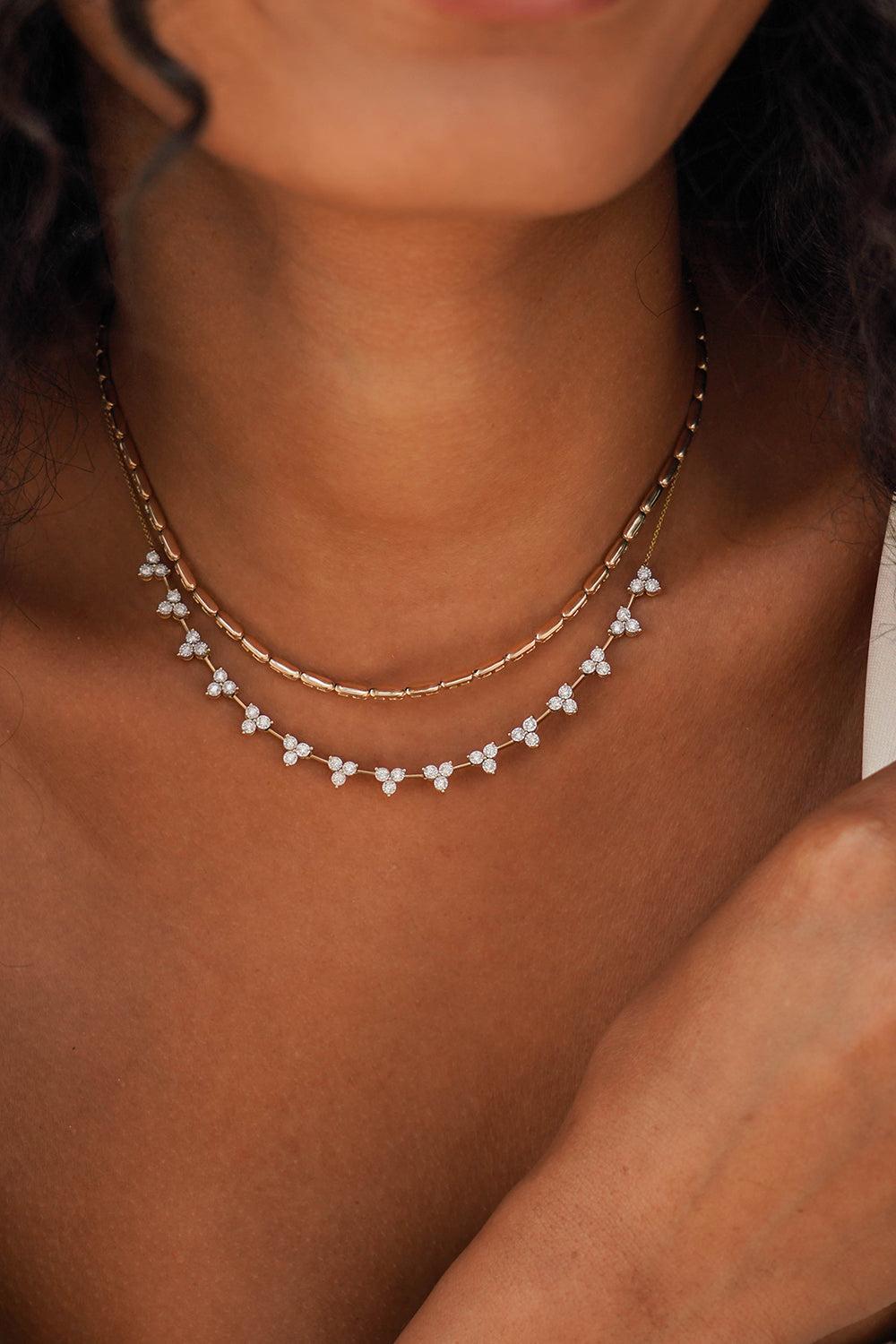 Ava Bea Interval Trio Tennis Necklace-YELLOW GOLD-JEWELRYFINE JEWELNECKLACE O-DANA REBECCA DESIGNS