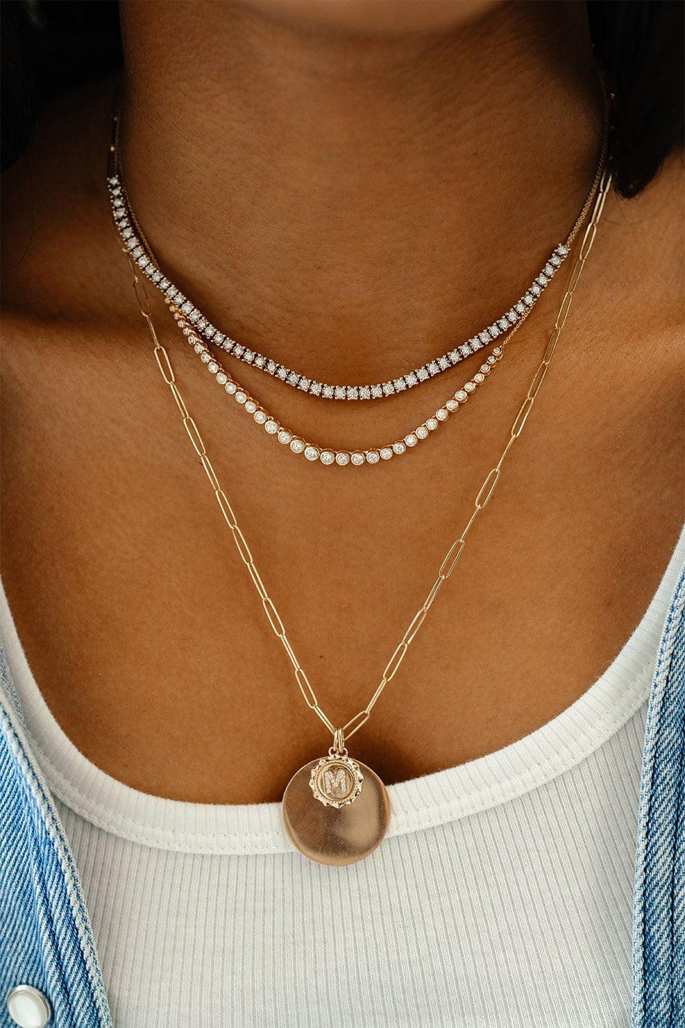 DANA REBECCA DESIGNS-Paperclip Disc Charm Necklace-YELLOW GOLD