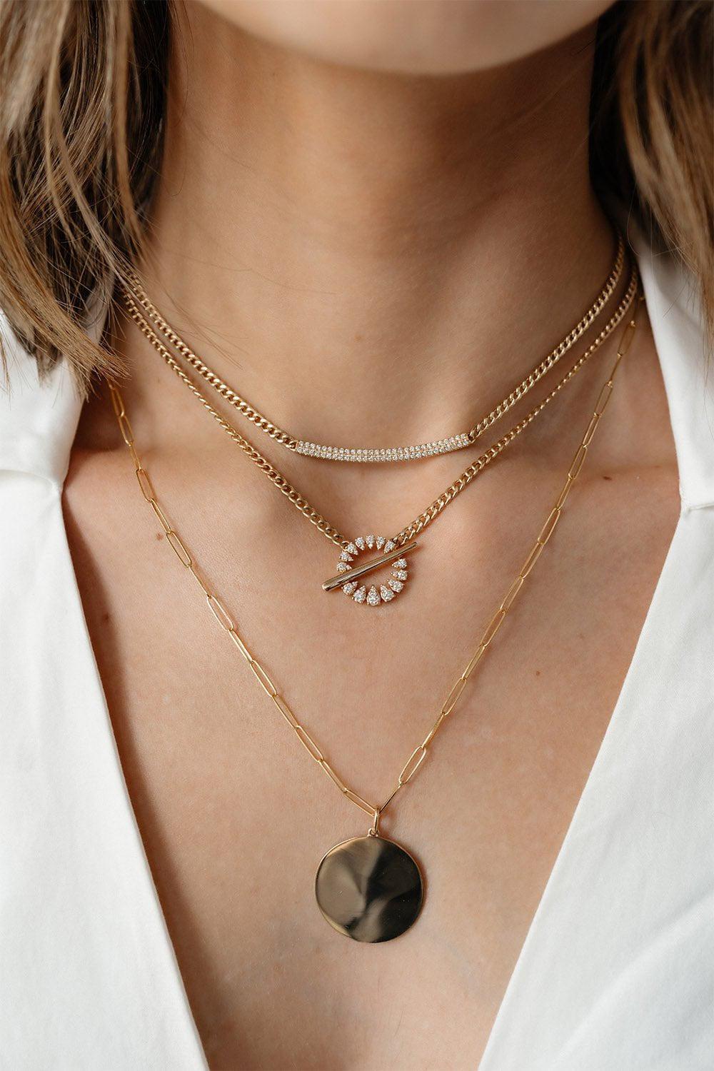 DANA REBECCA DESIGNS-Paperclip Disc Charm Necklace-YELLOW GOLD