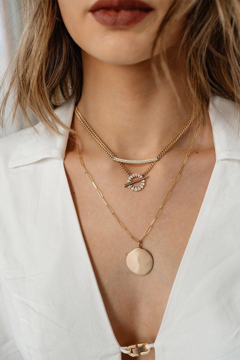 DANA REBECCA DESIGNS-Paperclip Disc Charm Necklace-YELLOW GOLD
