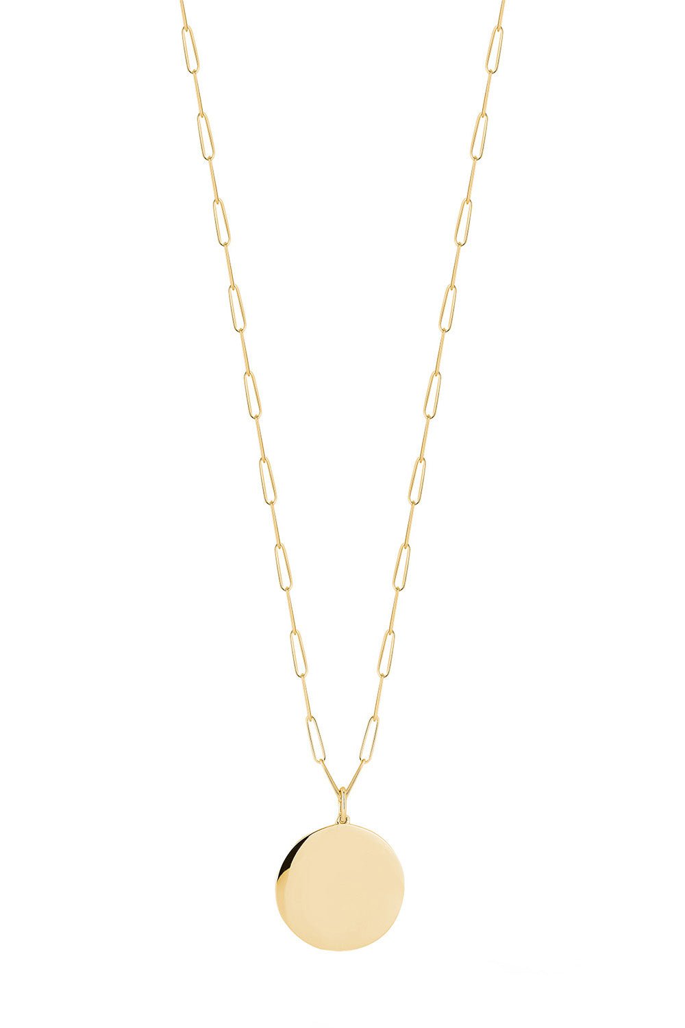 DANA REBECCA DESIGNS-Paperclip Disc Charm Necklace-YELLOW GOLD