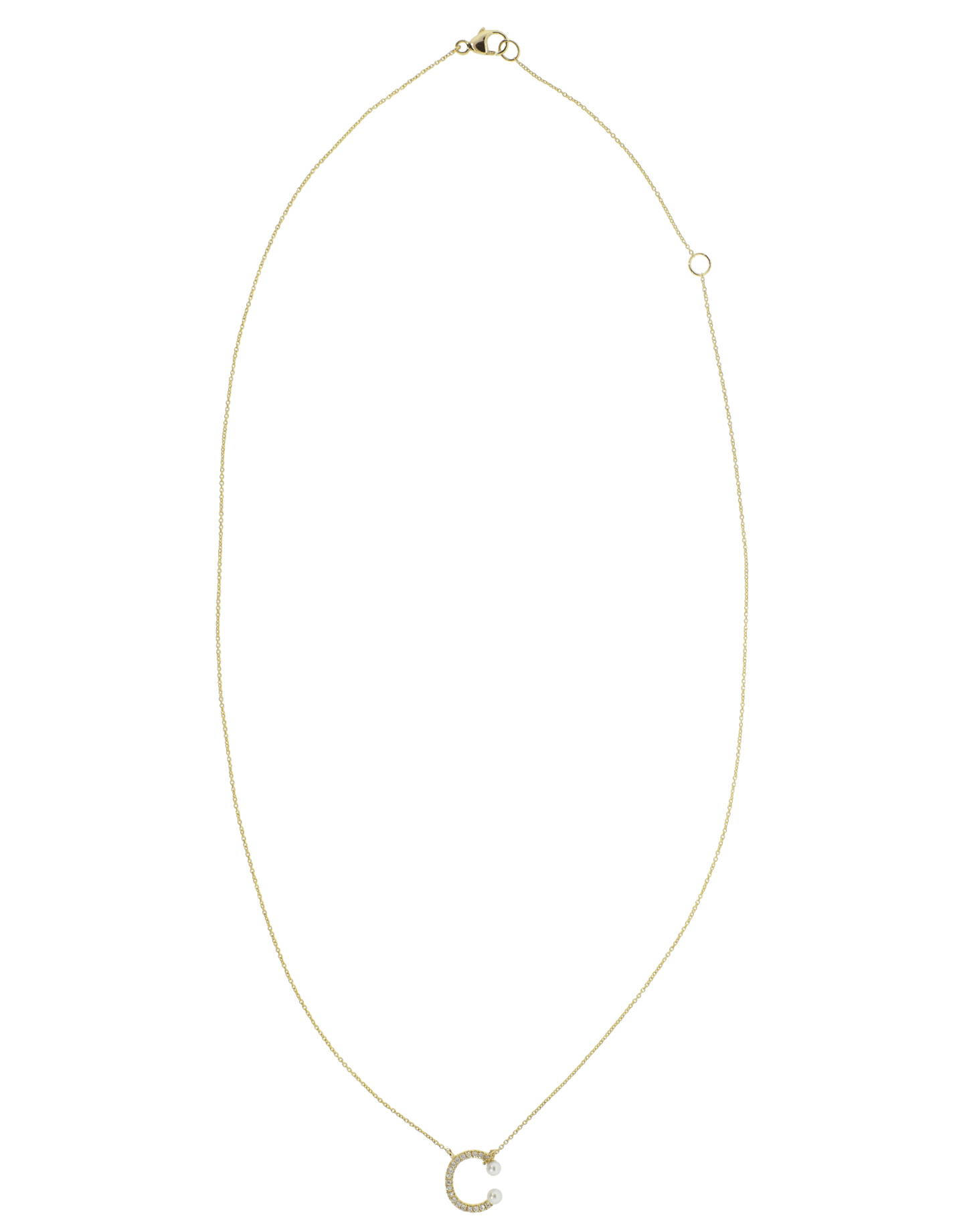 DANA REBECCA DESIGNS-Pearl and Diamond 'C' Pendant Necklace-YELLOW GOLD