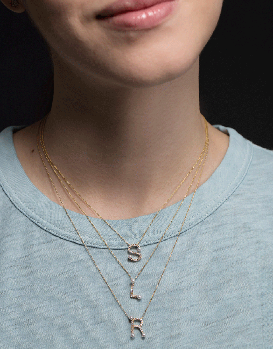DANA REBECCA DESIGNS-Pearl Ivy Initial L Necklace-YELLOW GOLD