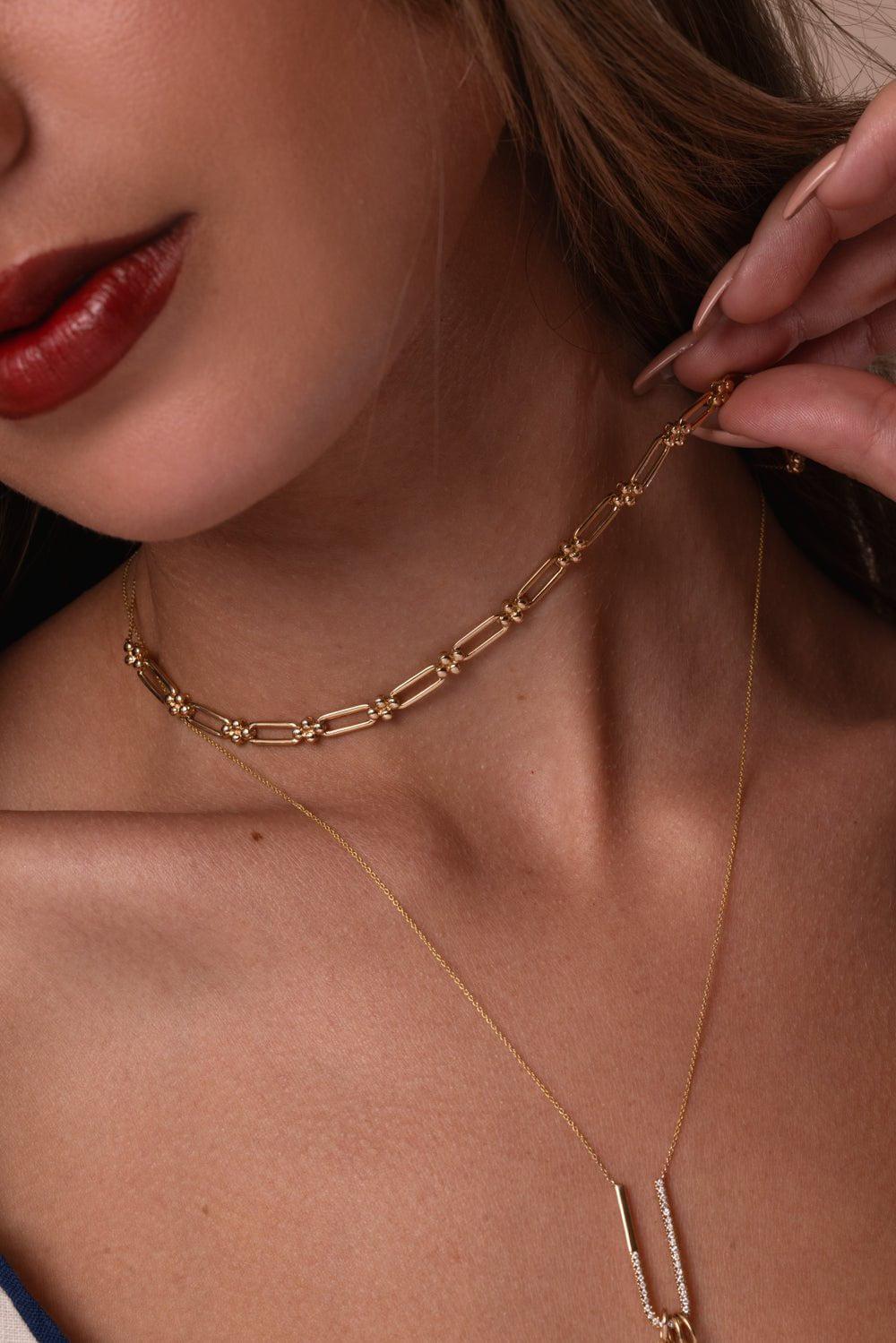 DANA REBECCA DESIGNS-Poppy Rae Link Station Necklace-YELLOW GOLD