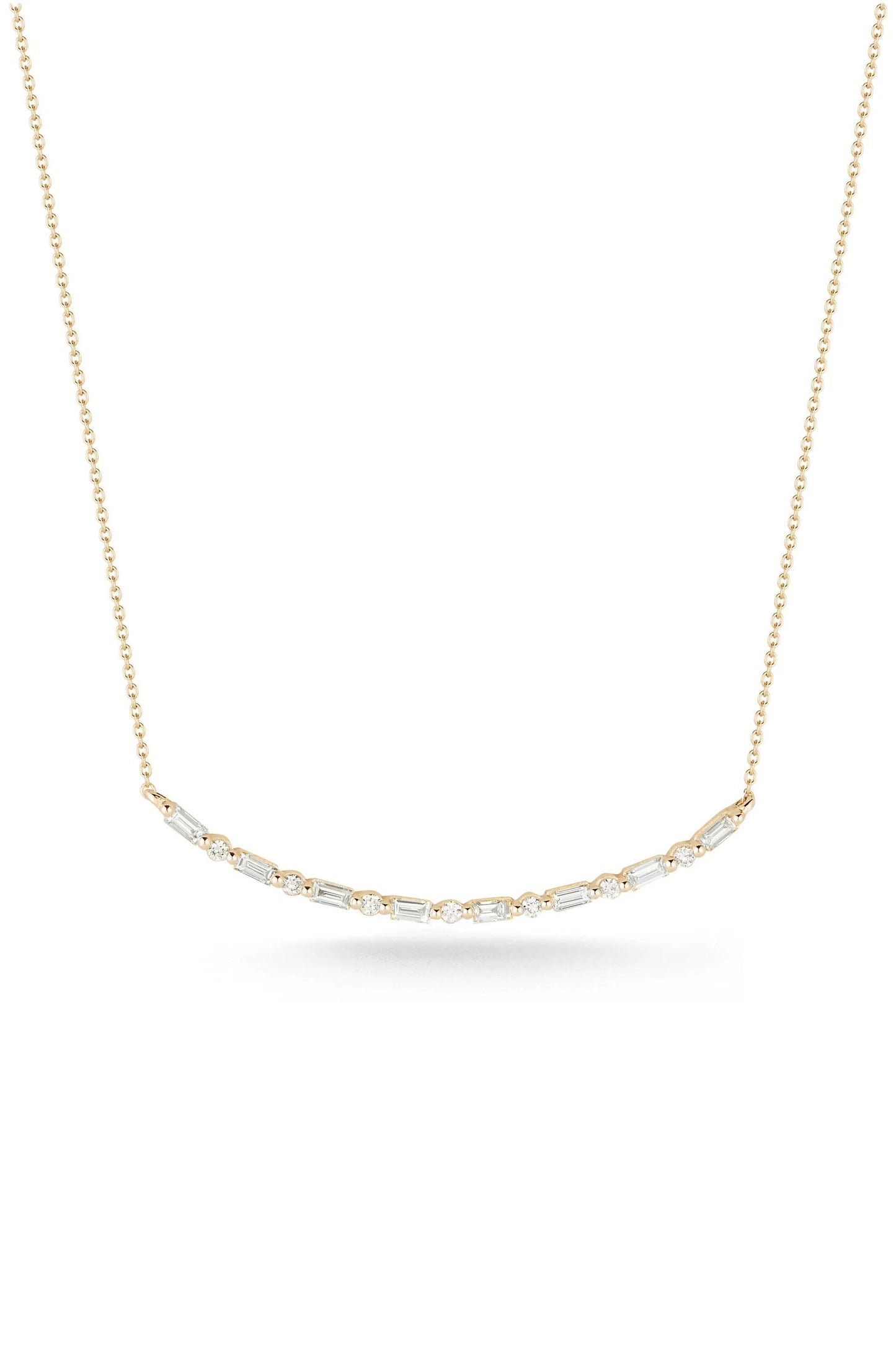 DANA REBECCA DESIGNS-Sadie Pearl Baguette Long Bar Necklace - Yellow Gold-YELLOW GOLD