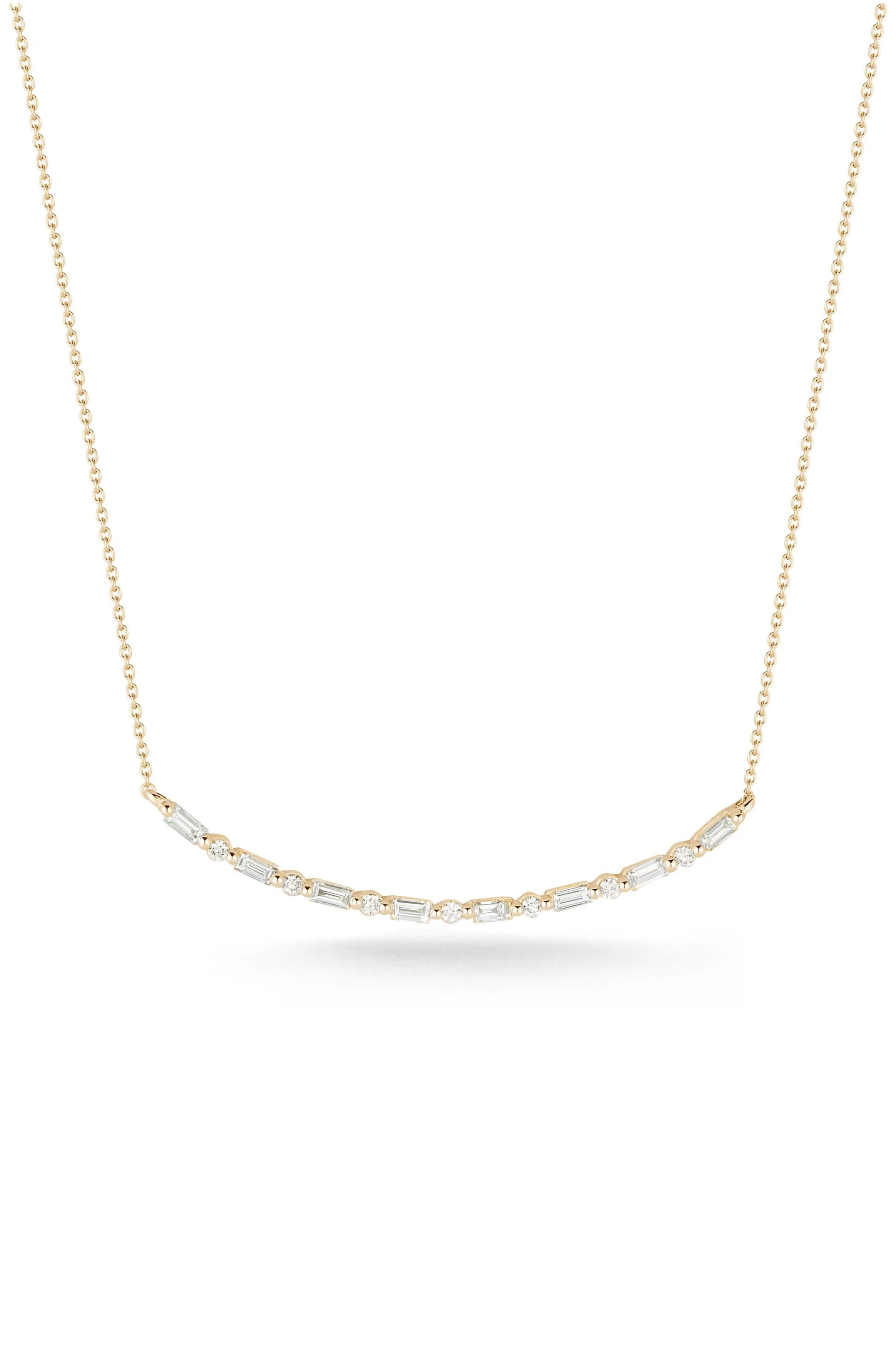 DANA REBECCA DESIGNS-Sadie Pearl Baguette Long Bar Necklace - Yellow Gold-YELLOW GOLD