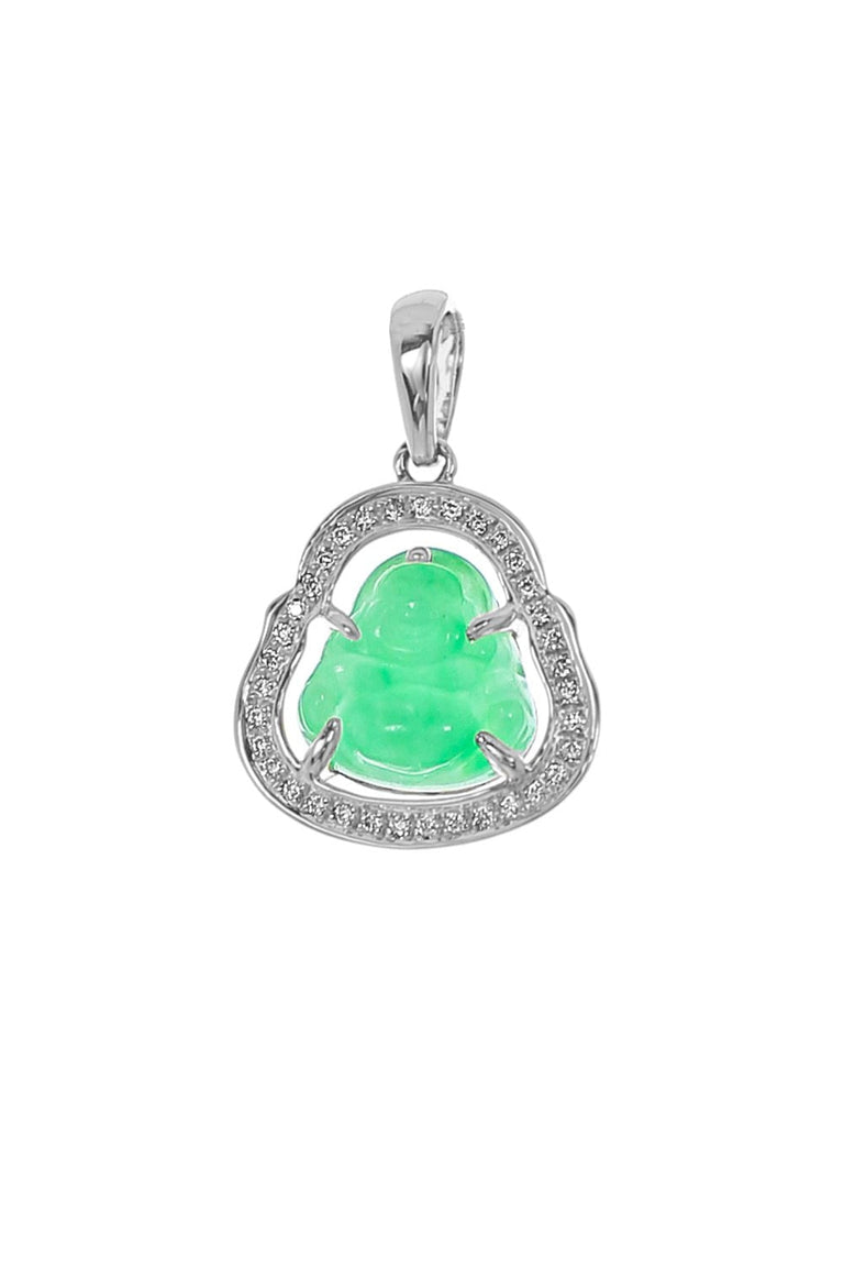 Jade Diamond Mini Buddha Pendant - White Gold