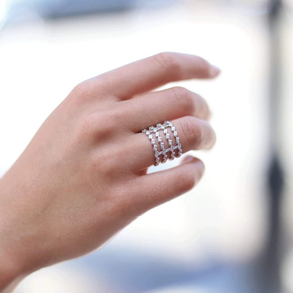 DANA REBECCA DESIGNS-Four Tier Square Stack Ring-WHITE GOLD
