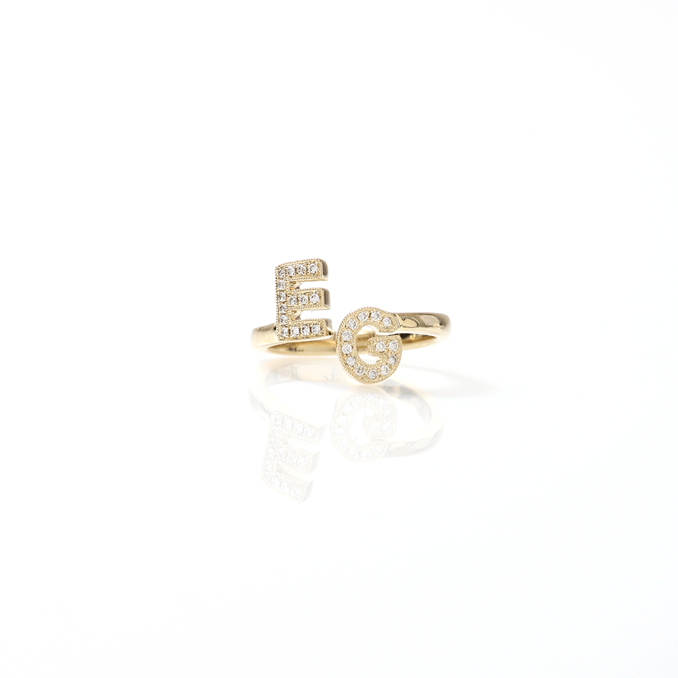 DANA REBECCA DESIGNS-Personalized Diamond Initial Ring-YELLOW GOLD