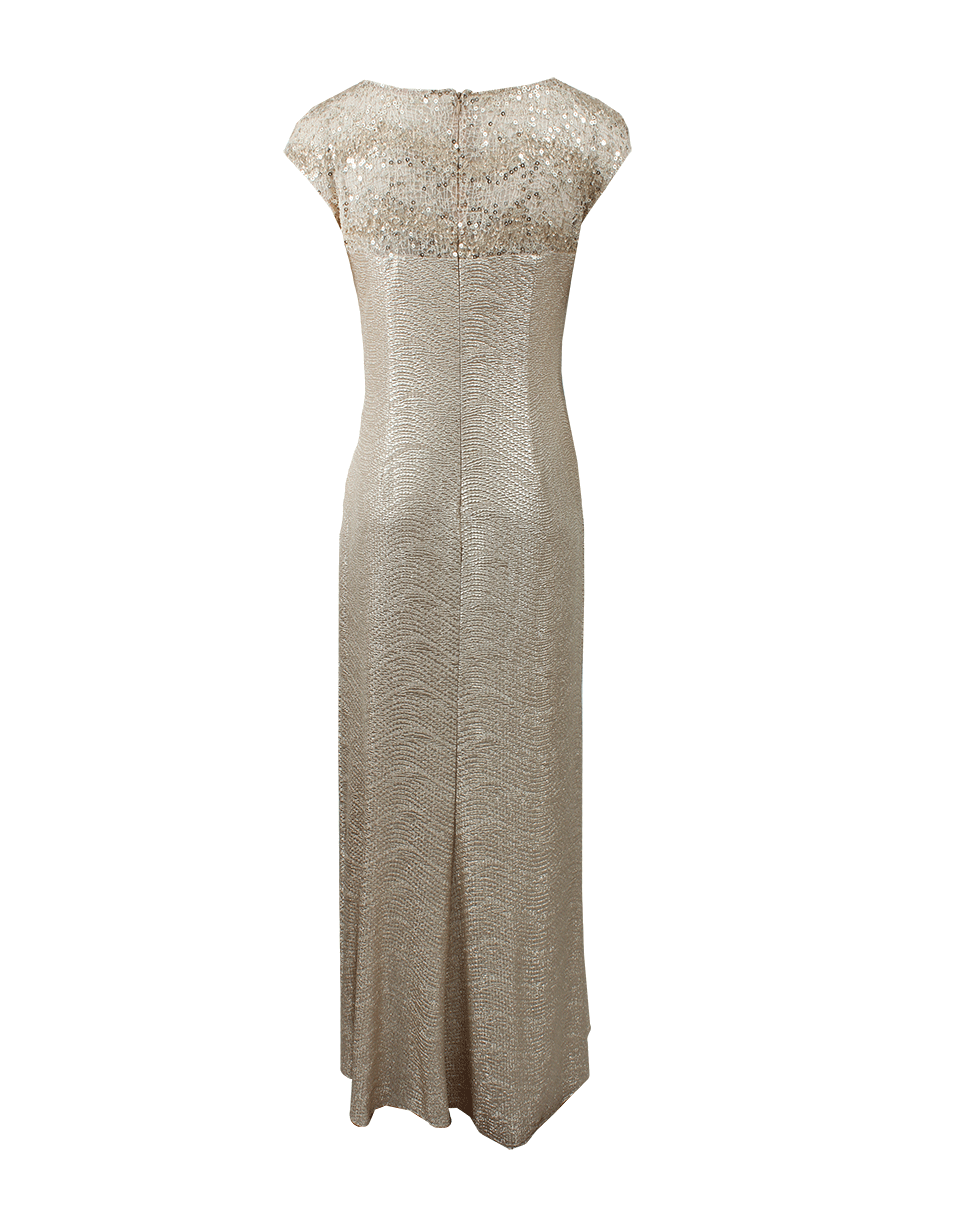 DAVID MEISTER-Metallic Lame Illusion Gown-