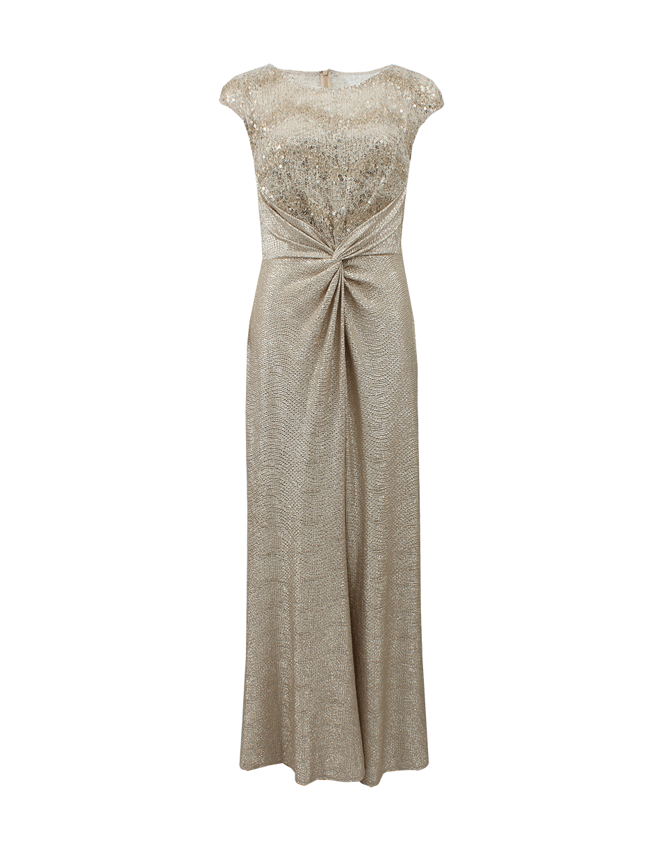 DAVID MEISTER-Metallic Lame Illusion Gown-