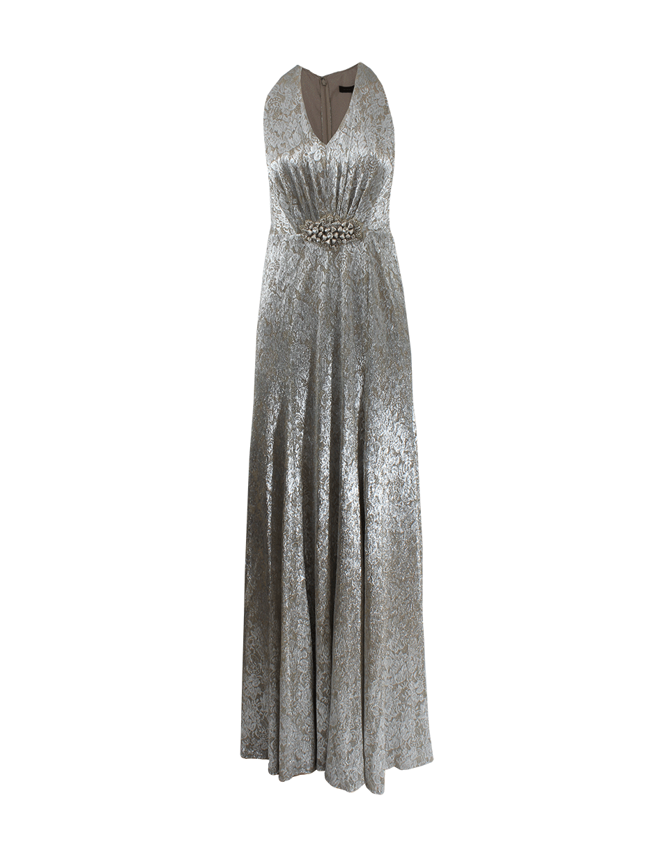 DAVID MEISTER-Metallic Lace Gown-