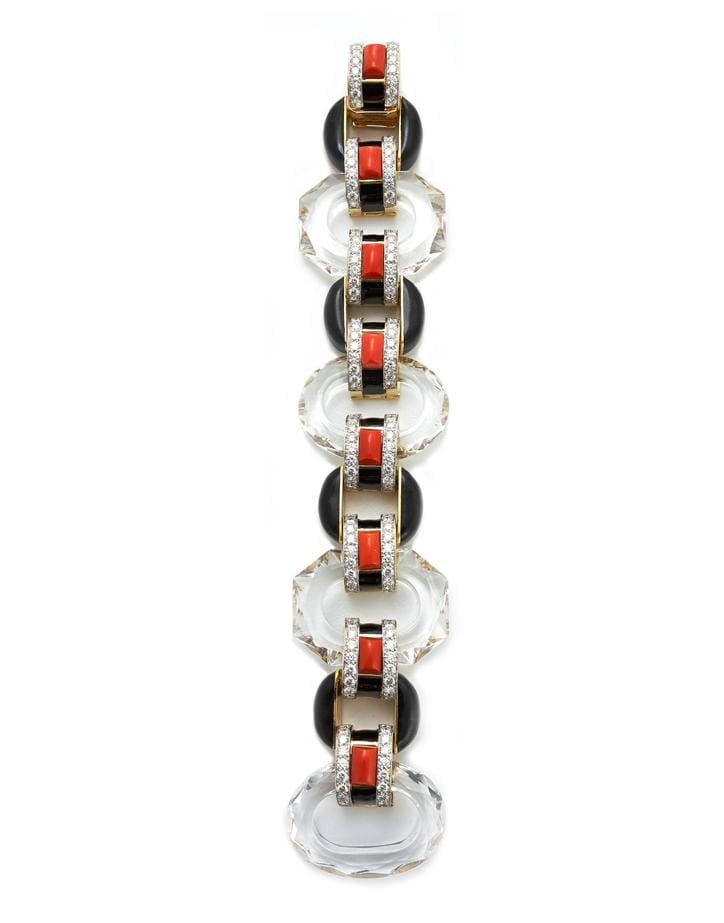 DAVID WEBB-Coral and Diamond Tuxedo Bracelet-PLATINUM
